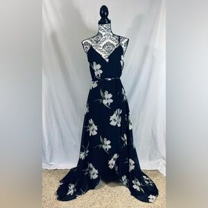 Navy floral high-low wrap dress M